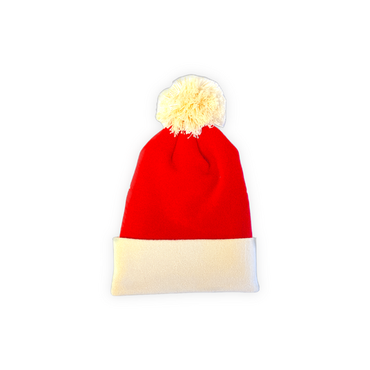 Tuque rouge feuille d'érable pompon