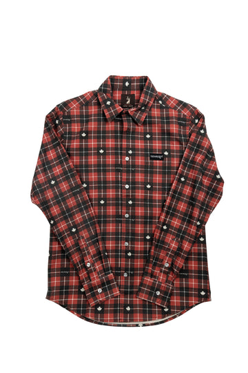 Chemise à carreaux manches longues motifs feuilles d'érable